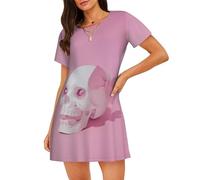 PKTTECRFPK Gothic Wallpaper Skull Women'S Short-Sleeved Nightdress | Casual Comfy Nighties Sleepwear | Soft Pajama Sleep Shirts For Women | Night Shirts For Sleeping Pullover Nightgown S-Xxxl