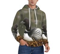 PKTTECRFPK Hoodies For Men - Warm Fleece Pullover Sweatshirt Loon Nature Birds Print Long Sleeve Drawstring Hoodie Winter Hooded Thermal Hoody With Pocket