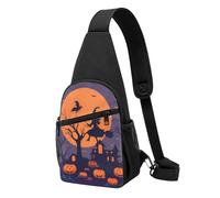 PKTTECRFPK Small Sling Bag, Stylish Halloween Witch Flying Print Crossbody Backpack, Chest Shoulder Cross Body Bag,Travel Hiking Casual Daypack For Women Men