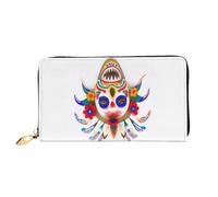 PKTTECRFPK Stylish Long Wallets Floral and Skull Travel Pu Leather Clutch Bag for Women and Men - Long Wallet Purse with Zipper, Phone Case, Credit Card & Coin Storage 3D