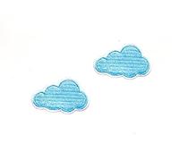 PL Set of 2 Tiny. Mini Blue Clouds Sky Summer Patches Cute Cartoon Logo1 sew Iron on Embroidered Applique Badge Sign Patches Clothing Costume