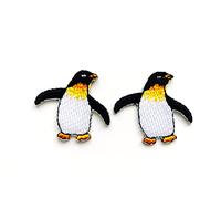 PL Set of 2 Tiny. Mini Penguin Cute Cartoon Sew Iron on Embroidered Applique Badge Sign Patches Clothing Costume