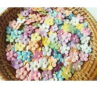 PL Set of 50 Tiny Pretty Flowers Embellishment with Thread stem multicolored1 Tone Pastel Mulberry Paper Flower Size 0.30" Very Small Craft Handmade Wedding Scrapbook for so Many Card Craft Projects