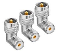 PL259 Right Angle, 3 Pack UHF Male to Female Coax Connector Adapter, 90 Degree Elbow for CB Ham Radio Antenna, Coaxial Cable