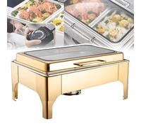 PLABNK 9L Professional Chafing Dish, Electric Food Heater, Adjustable Temperature+ Removable, Easy to Clean, Energy Saving, with Glass Cover/Easy to Observe, for Chafing/Dish Buffet,Gold