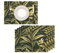 Place Mats for Table 4 | 30 x 45 cm, tropical rainforest leaves Cotton Linen Table Placemats,Machine Washable, Heat-Resistant, Durable
