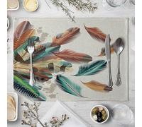 Place Mats For Table Brown Feathers Heat Resistant,Table Place Mats,Easy To Clean Non-Slip Dining Table Mats,Wipe-Clean Washable,Placemats For Home Kitchen Set Of 2
