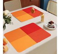 Place Mats for Table Orange Red Geometry Heat Proof Placemats Cotton Linen Washable Table Mats Thicken Wipeable Dinner Place Mat Tear Proof 30x45cm 2 Pcs