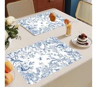 Place Mats for Table White Animal Blue Heat Proof Placemats Cotton Linen Washable Table Mats Set of 6 Thicken Wipeable Dinner Place Mat Tear Proof 30x45cm
