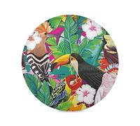 Place Mats Parrot Toucan Tropical Flower Leaf Round Placemats for Plates Dishes Non-Slip Washable Table Mats for Home Kitchen Dining Table 39 cm, Set of 6