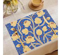Place Mats Set 30x45cm*4 Boho Gold Lotus Flowers Print Decorative Summer Decor Placemats Rectangle Spring Table Mats for Party Home Kitchen Dining Table Decoration