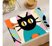 Place Mats Set 30x45cm*4 Colorful Cat Art Decorative Summer Decor Placemats Rectangle Spring Table Mats for Party Home Kitchen Dining Table Decoration