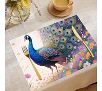 Place Mats Set 30x45cm*4 Colorful Peacock in Flower Sea Decorative Summer Decor Placemats Rectangle Spring Table Mats for Party Home Kitchen Dining Table Decoration