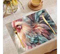 Place Mats Set 30x45cm*4 Colorful Rooster Decorative Summer Decor Placemats Rectangle Spring Table Mats for Party Home Kitchen Dining Table Decoration