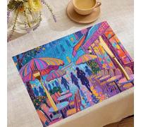 Place Mats Set 30x45cm*4 Paris Cafe Neon Night Decorative Summer Decor Placemats Rectangle Spring Table Mats for Party Home Kitchen Dining Table Decoration