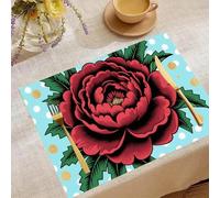 Place Mats Set 30x45cm*4 Vintage Peony Decorative Summer Decor Placemats Rectangle Spring Table Mats for Party Home Kitchen Dining Table Decoration