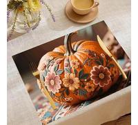 Place Mats Set 30x45cm*6 Fall Pumpkin Ethic Boho Floral Decorative Summer Decor Placemats Rectangle Spring Table Mats for Party Home Kitchen Dining Table Decoration