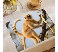 Place Mats Set 30x45cm*6 Golden Snub-Nosed Monkey Decorative Summer Decor Placemats Rectangle Spring Table Mats for Party Home Kitchen Dining Table Decoration