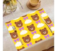 Place Mats Set 30x45cm*6 Yellow Bear Bow Decorative Summer Decor Placemats Rectangle Spring Table Mats for Party Home Kitchen Dining Table Decoration