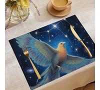 Place Mats Set 30x45cm Galaxy Plumaged Bird of Paradise Decorative Summer Decor Placemats Rectangle Spring Table Mats for Party Home Kitchen Dining Table Decoration