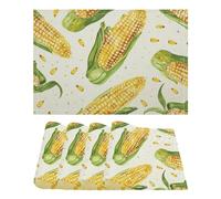 Place Mats Set of 4 Cartoon Corn on The Cob Decorative Summer Linen Placemats Rectangle Spring Table Mats for Party Home Kitchen Dining Table Decoration