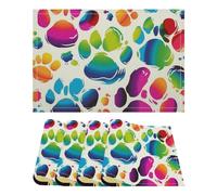 Place Mats Set of 4 Colorful Dog Paw Print Decorative Summer Linen Placemats Rectangle Spring Table Mats for Party Home Kitchen Dining Table Decoration