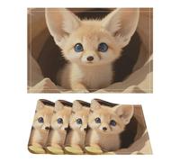 Place Mats Set of 4 Fennec Fox Cub in Den Decorative Summer Linen Placemats Rectangle Spring Table Mats for Party Home Kitchen Dining Table Decoration