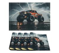 Place Mats Set of 4 Monster Truck Black Sky Roar Decorative Summer Linen Placemats Rectangle Spring Table Mats for Party Home Kitchen Dining Table Decoration