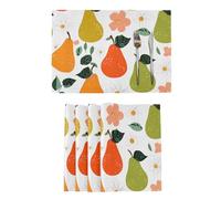 Place Mats Set of 4, Pears and Flowers Pattern Washable Fabric Placemats Kitchen Table Decoration for Dining Room Holiday Party Decor 30x45cm