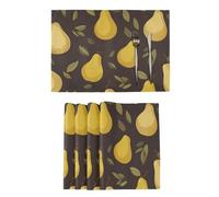 Place Mats Set of 4, Pears and Leaves Washable Fabric Placemats Kitchen Table Decoration for Dining Room Holiday Party Decor 30x45cm