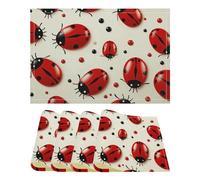 Place Mats Set of 4 Red Ladybug Decorative Summer Linen Placemats Rectangle Spring Table Mats for Party Home Kitchen Dining Table Decoration