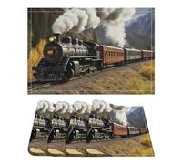 Place Mats Set of 4 Steam Locomotive Train Decorative Summer Linen Placemats Rectangle Spring Table Mats for Party Home Kitchen Dining Table Decoration