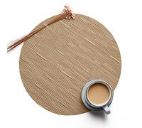 Place Mats Thick, Mid Century Modern Placemats Set of 6 13x13 Inch Round Bamboo Pattern Vinyl Polyester Light Brown