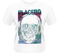 Placebo Men's Psychedelic Skull Banded Collar Short Sleeve T-Shirt, White, Large