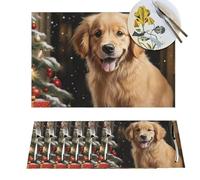 Placemat 1 Pc Place Mats Heat Resistant Table Mats Christmas Golden Retriever Place Mat Non-Slip Placemats For Kitchen Desktop Protection Mat For Dining Table