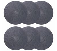 Placemat Dark Grey 30cm Round 100% Jute Set of 6 Rustic Dining Table Mats Modern