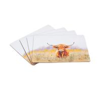 Placemat Set of 4 Highland Cow Design Rectangle MDF Cork Anti-Slip Tableware