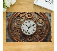 Placemat Set of 4 Washable Table Mats Rusty Steampunk Clock Place Mat Non-Slip Heat Resistant Desktop Protection Mats Indoor Outdoor Place Mat for Dining Table