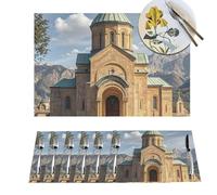 Placemat Set of 6 PVC Armenian Church Place Mats Non-Slip Table Mats Armenian Church Place Mat for Kitchen Heat Resistant Desktop Protection Mat for Dining Table