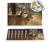 Placemat Set of 6 PVC Nature wild Animal Deers Place Mats Non-Slip Table Mats Nature wild Animal Deers Place Mat for Kitchen Heat Resistant Desktop Protection Mat for Dining Table