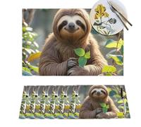 Placemat Set of 6 PVC Sloth My Spirit Animal Place Mats Non-Slip Table Mats Sloth My Spirit Animal Place Mat for Kitchen Heat Resistant Desktop Protection Mat for Dining Table