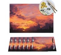Placemat Set of 6 PVC Sunset at dusk Place Mats Non-Slip Table Mats Sunset at dusk Place Mat for Kitchen Heat Resistant Desktop Protection Mat for Dining Table