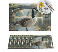 Placemat Set of 6 PVC Wild Goose by the Bridge Place Mats Non-Slip Table Mats Wild Goose by the Bridge Place Mat for Kitchen Heat Resistant Desktop Protection Mat for Dining Table
