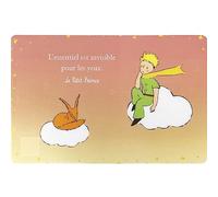 Place Mat Placemats The Little Prince and His Fox Sitting on a Cloud and Hanging Very Strong on One Side - Pastel Pink Background with Stars All Around