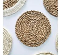 placemats, 11-30cm Round Woven Placemats, Natural Water Hyacinth/Corn Husk Place mats, Braided Straw Table Mats for Dining Table(Water Hyacinth,18cm)