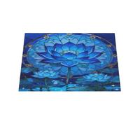 Placemats 12x18 Inch Washable Linen Place Mats Cloth Tables Mats for Party Kitchen Dining Table Decor, 1Pcs(Blue Glass Lotus)