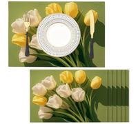 Placemats 13x19 Inch, Dining Table Placemats Set of 6, Green Mats for Dining Table Decor, Kitchen & Table Coffee Mat for Home Dinners - Yellow Tulips