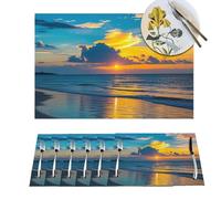Placemats 4 PCS Washable Woven Place mats for Dining Blue Dusk Gold Sunset Table Mats Farmhouse PVC Placemats for Dining Table Kitchen Decoration Party Holiday