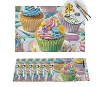 Placemats 4 PCS Washable Woven Place mats for Dining Colorful Cupcakes Table Mats Farmhouse PVC Placemats for Dining Table Kitchen Decoration Party Holiday