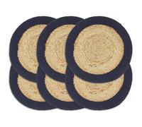 Placemats 6 pcs Natural and Navy Blue 38 cm Jute and Cotton